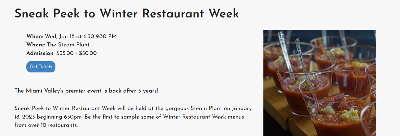 Sneak Peak - Winter Restaurant Week - Dayton